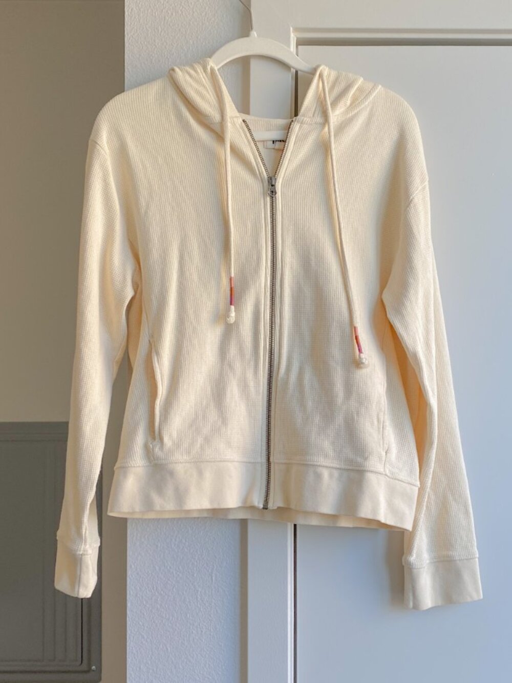 Pact Butter Yellow Zip up Waffle Hoodie Size L Airport Athletic Sporty Lounge